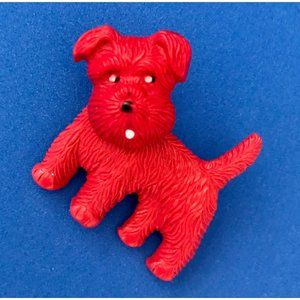 Vintage Bright Red Celluloid Moving Head Dog Brooch